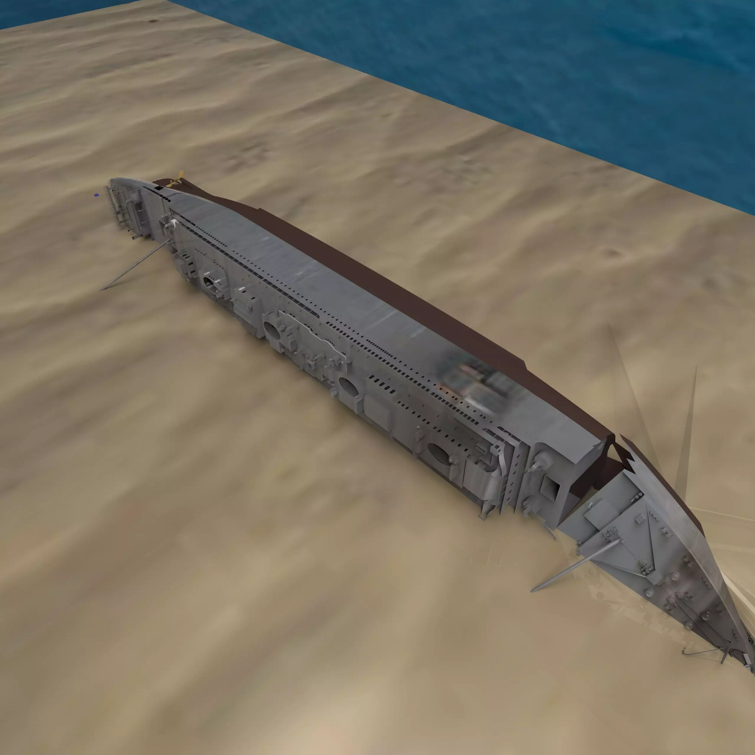 Shipwerck sinking ship in desert Low-poly 3D model_0