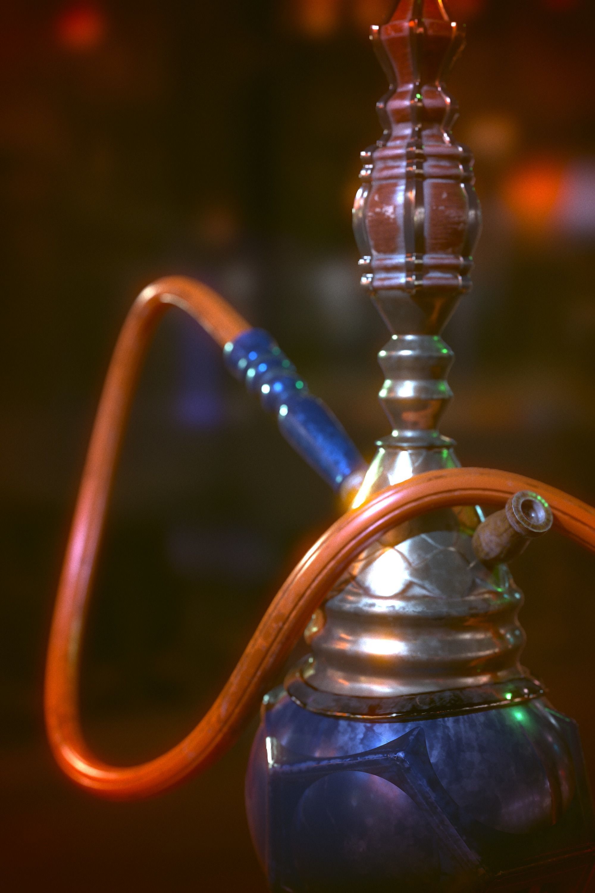 A retro hookah Low-poly 3D model_6
