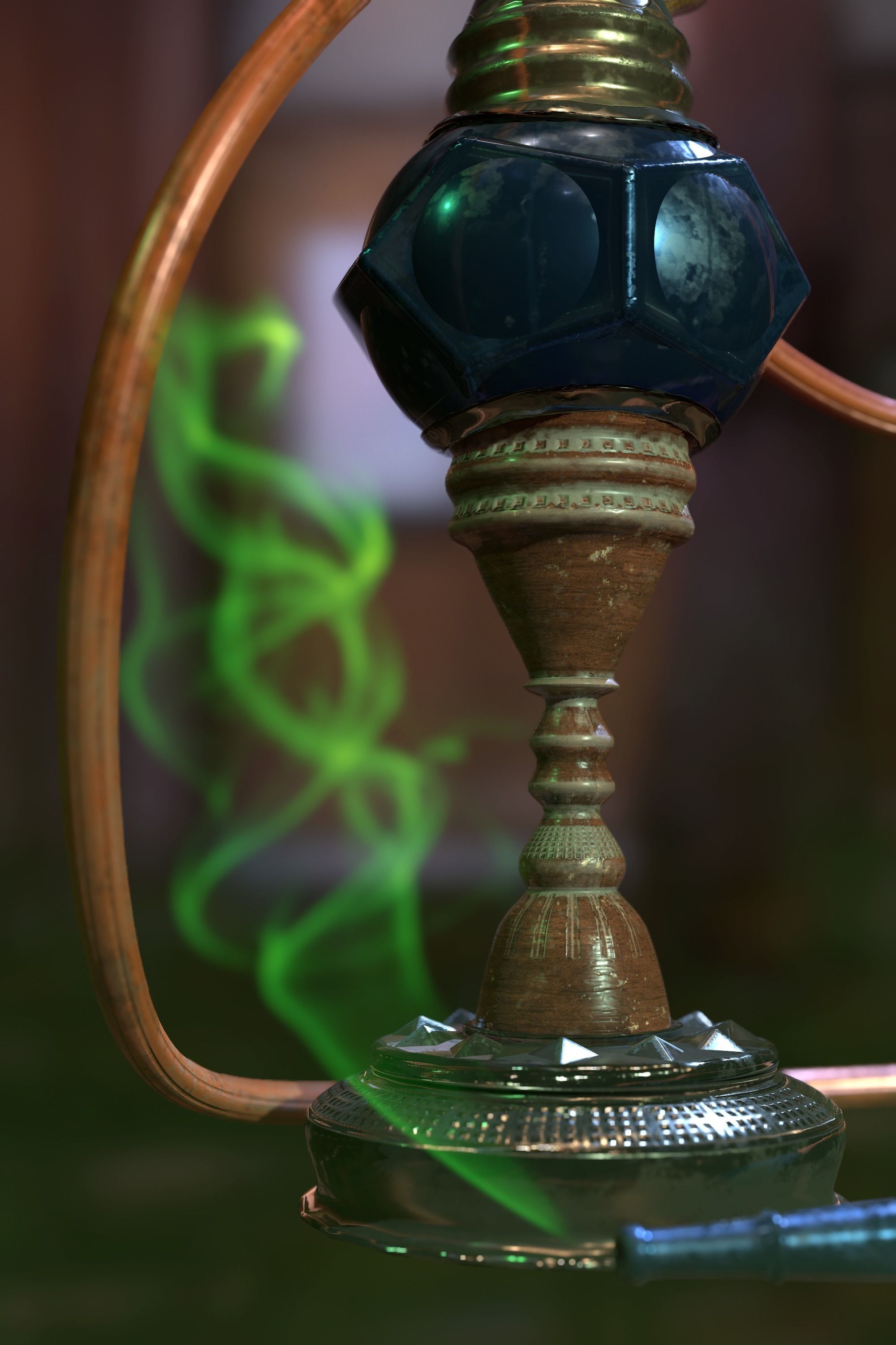 A retro hookah Low-poly 3D model_8