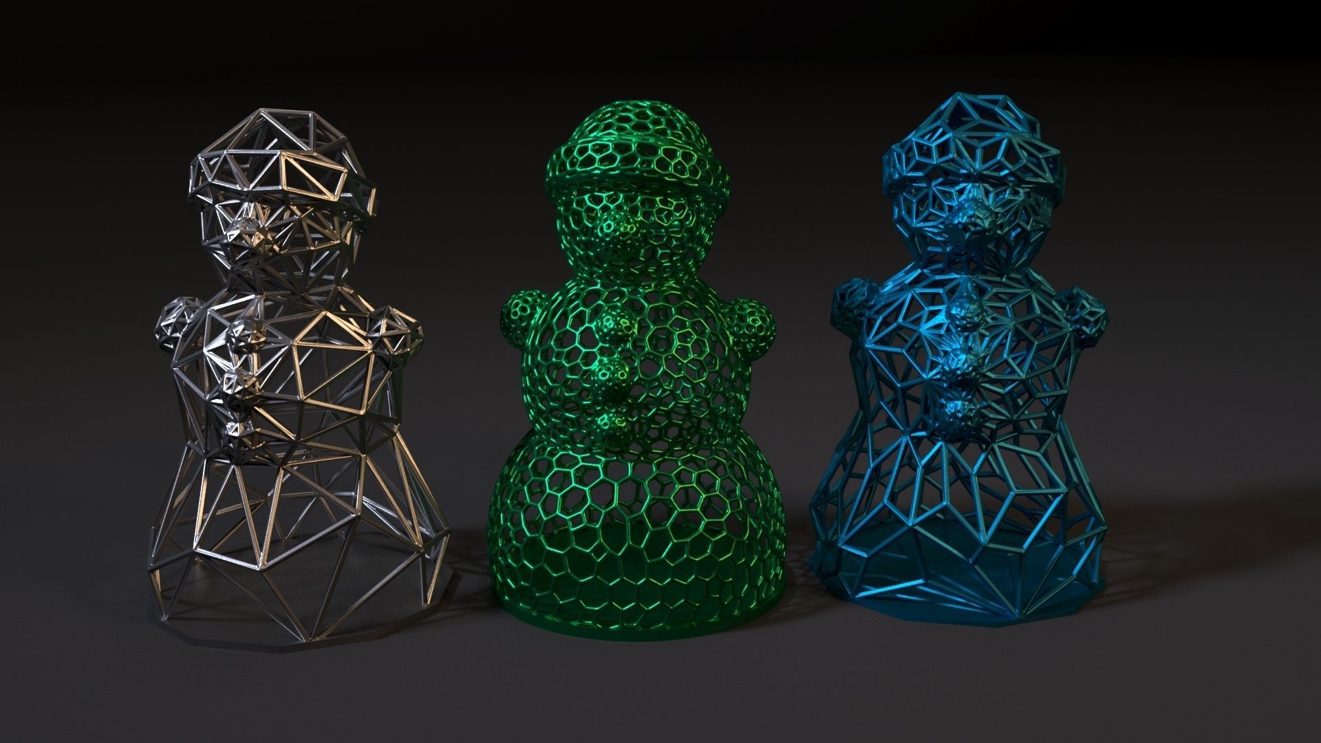 SNOWMAN set of three sculptures 3D print model_1