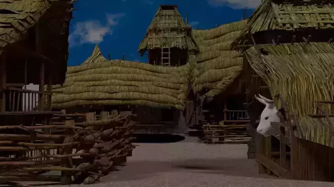 Village with thatched roofs