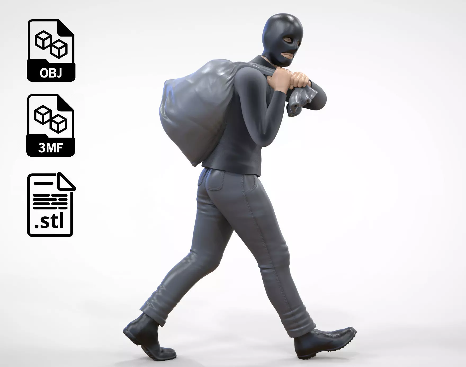 N1 Bad Guys Thief With Sack Escaping 3D print model_0