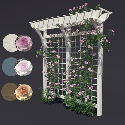 Pergola 01 with climbing roses 3D model