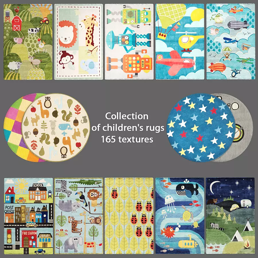Collection of childrens rugs 165 textures  3D model_0