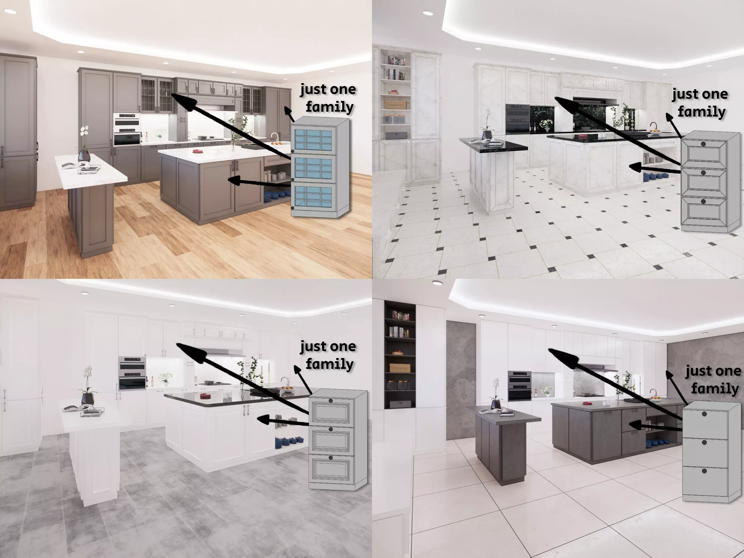 KITCHEN CABINETS - revit family - million possibilities Low-poly 3D model_0