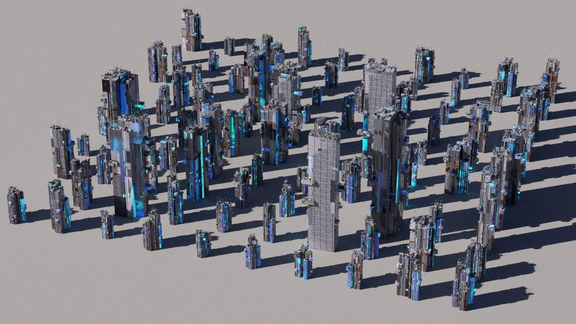 100 Unique Cyberpunk Sci fi City Buildings 3D model_3