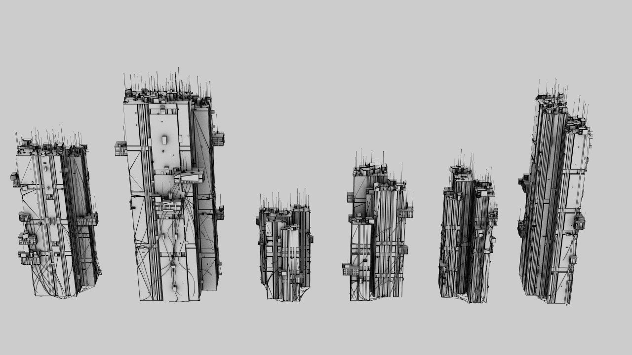 100 Unique Cyberpunk Sci fi City Buildings 3D model_9
