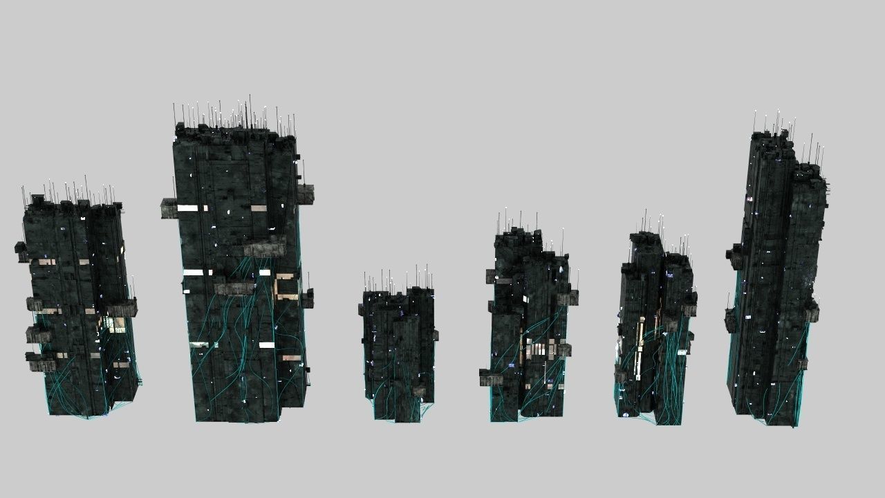 100 Unique Cyberpunk Sci fi City Buildings 3D model_8