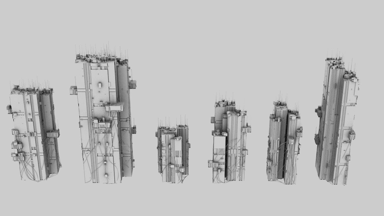 100 Unique Cyberpunk Sci fi City Buildings 3D model_6