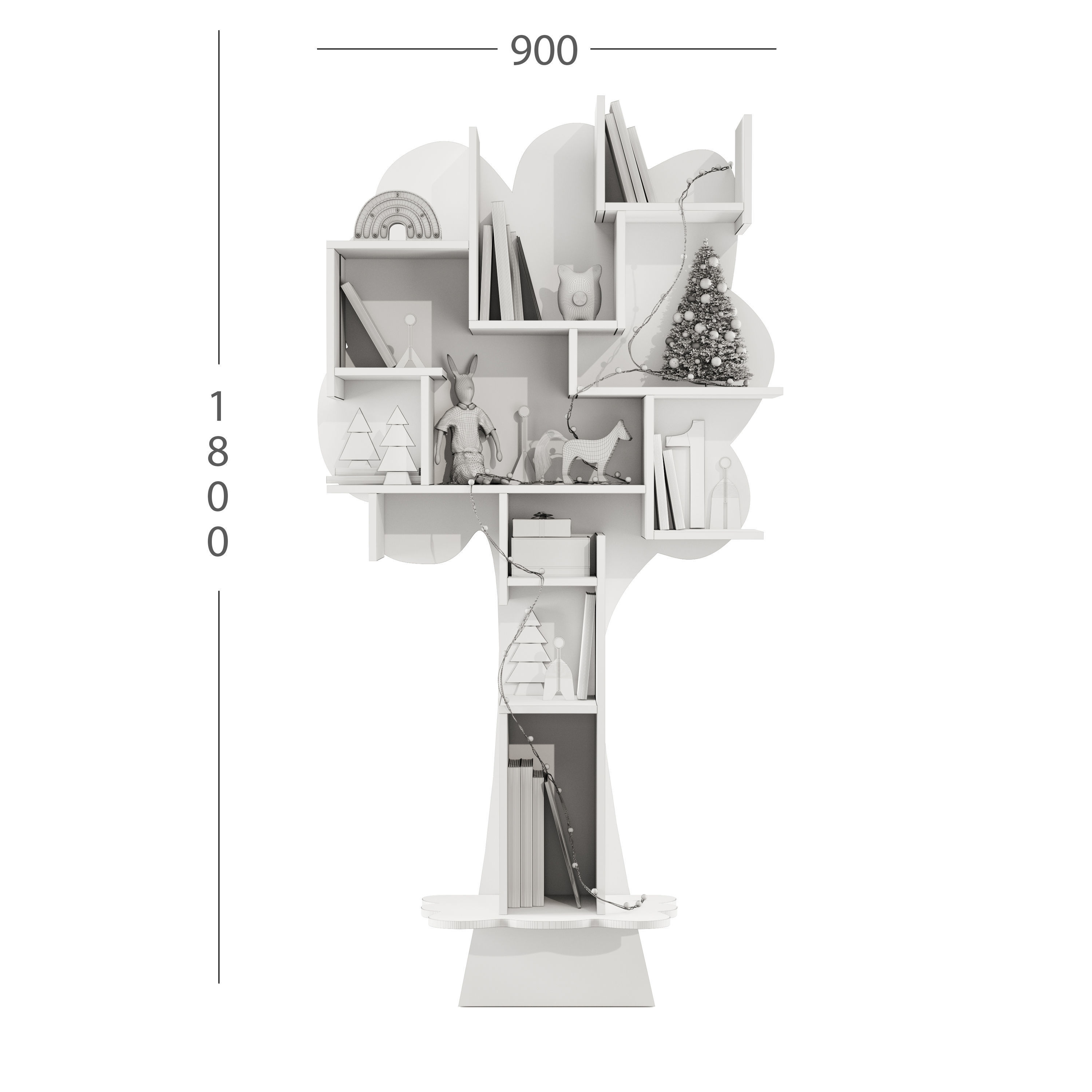 Treeshelf With Decor For Children Room 3D model_13