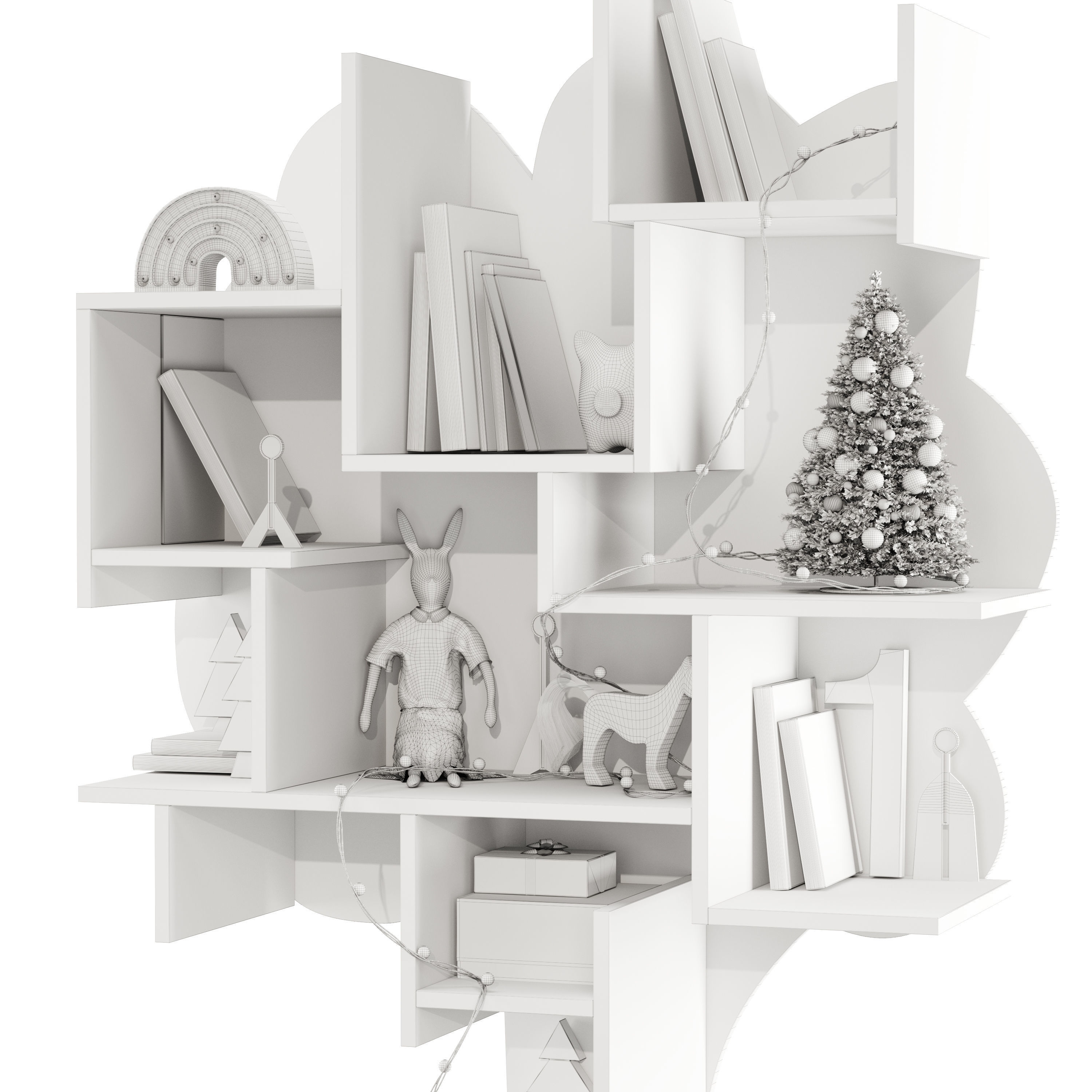 Treeshelf With Decor For Children Room 3D model_11