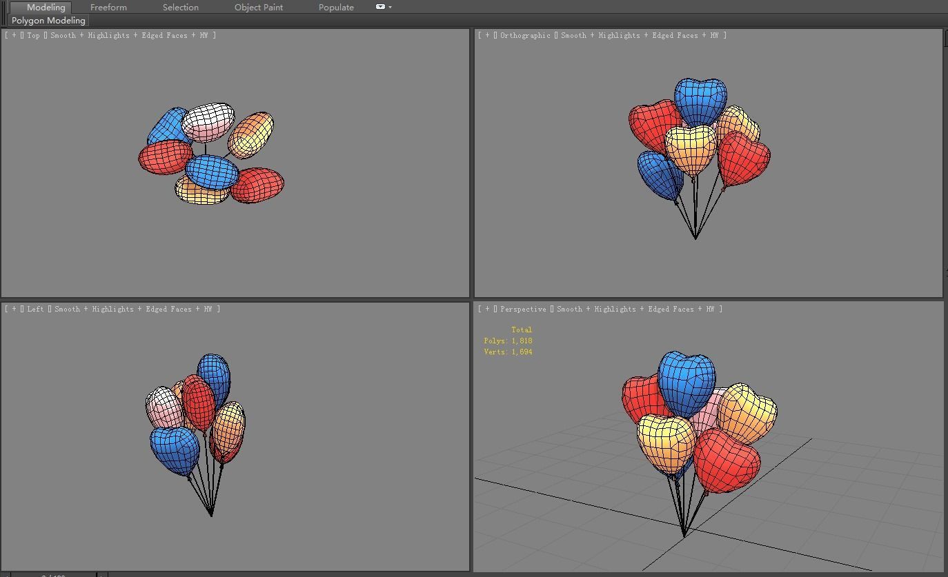 Colorful balloons Low-poly 3D model_4