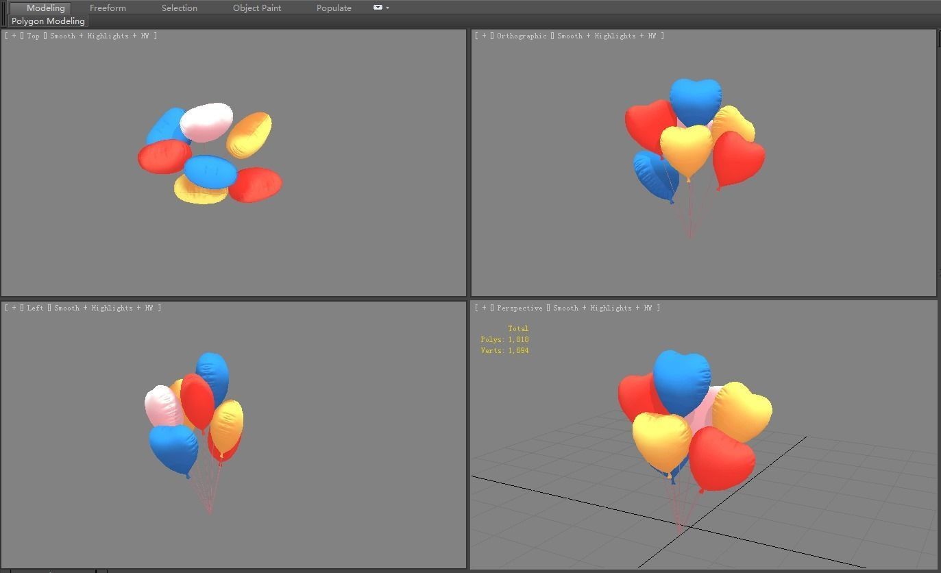 Colorful balloons Low-poly 3D model_3