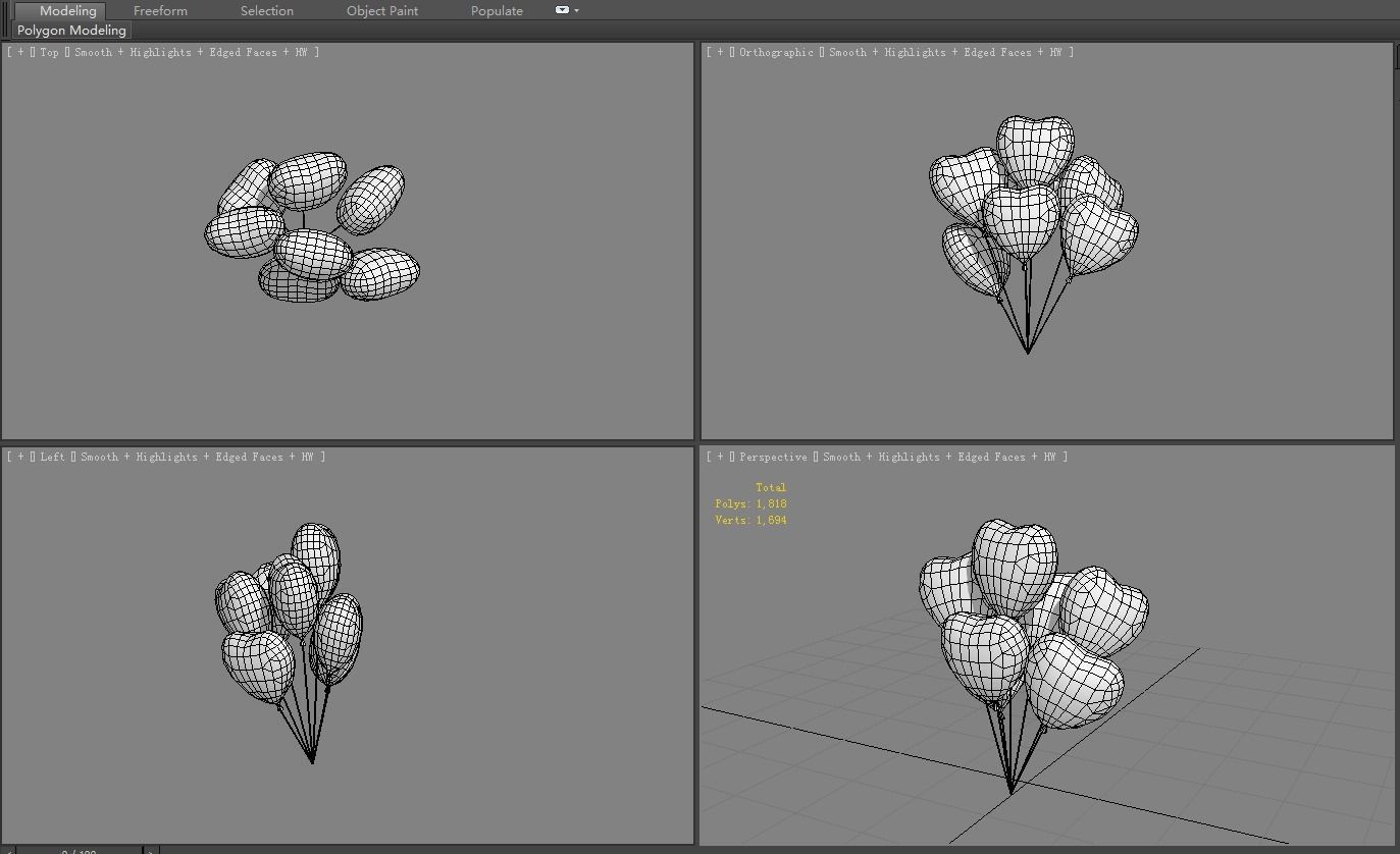 Colorful balloons Low-poly 3D model_5