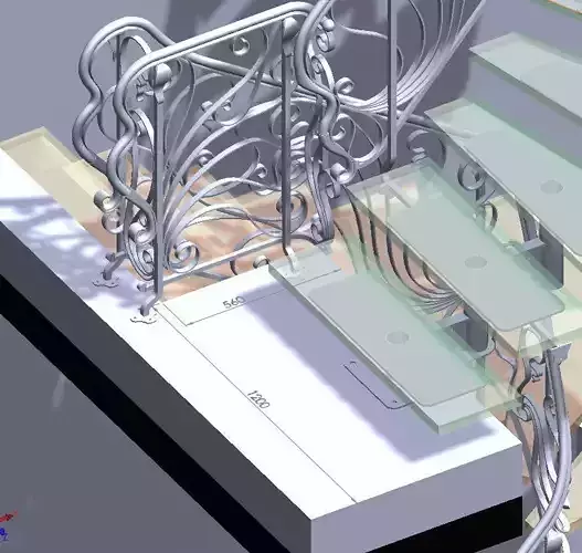 Staircase metal structure with hand rail