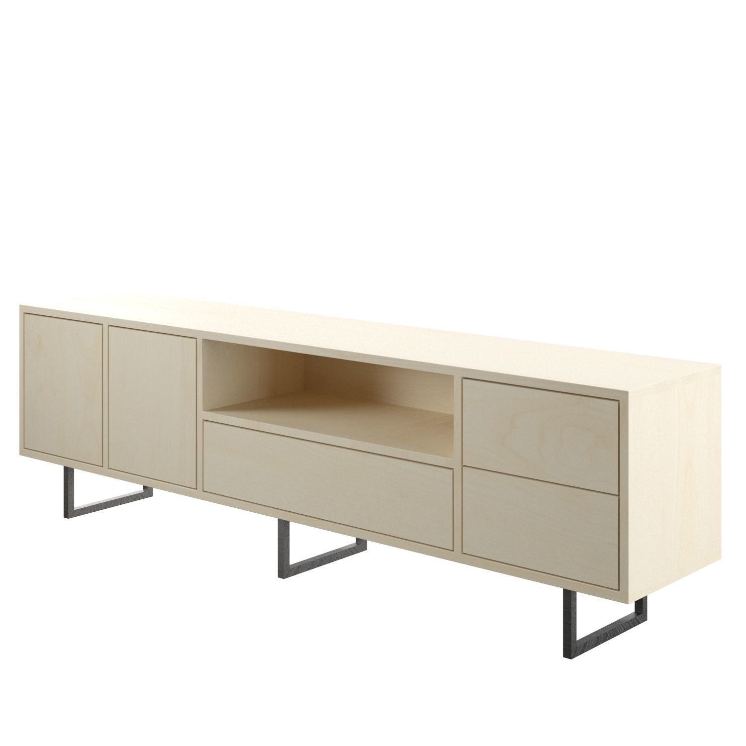 console tv stand with drawers and legs 3D model_2