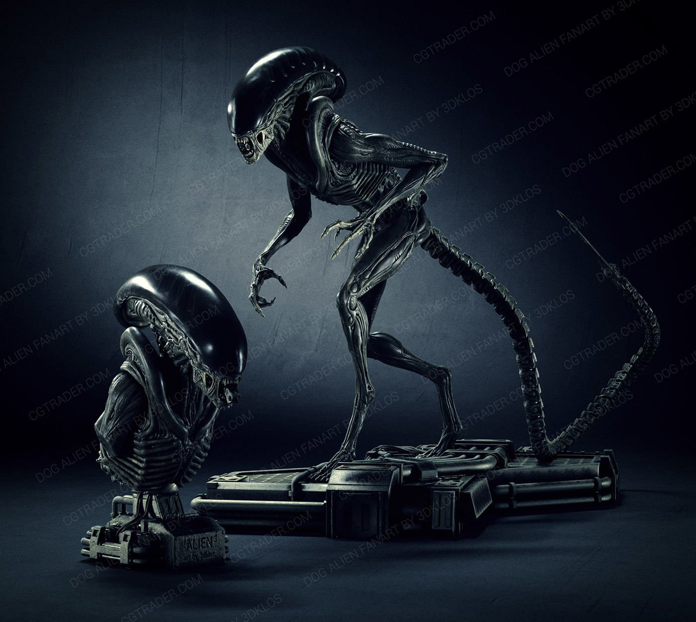 Dog Alien Walking and BUST - fanart printable STL 3D print model 3D print model_0