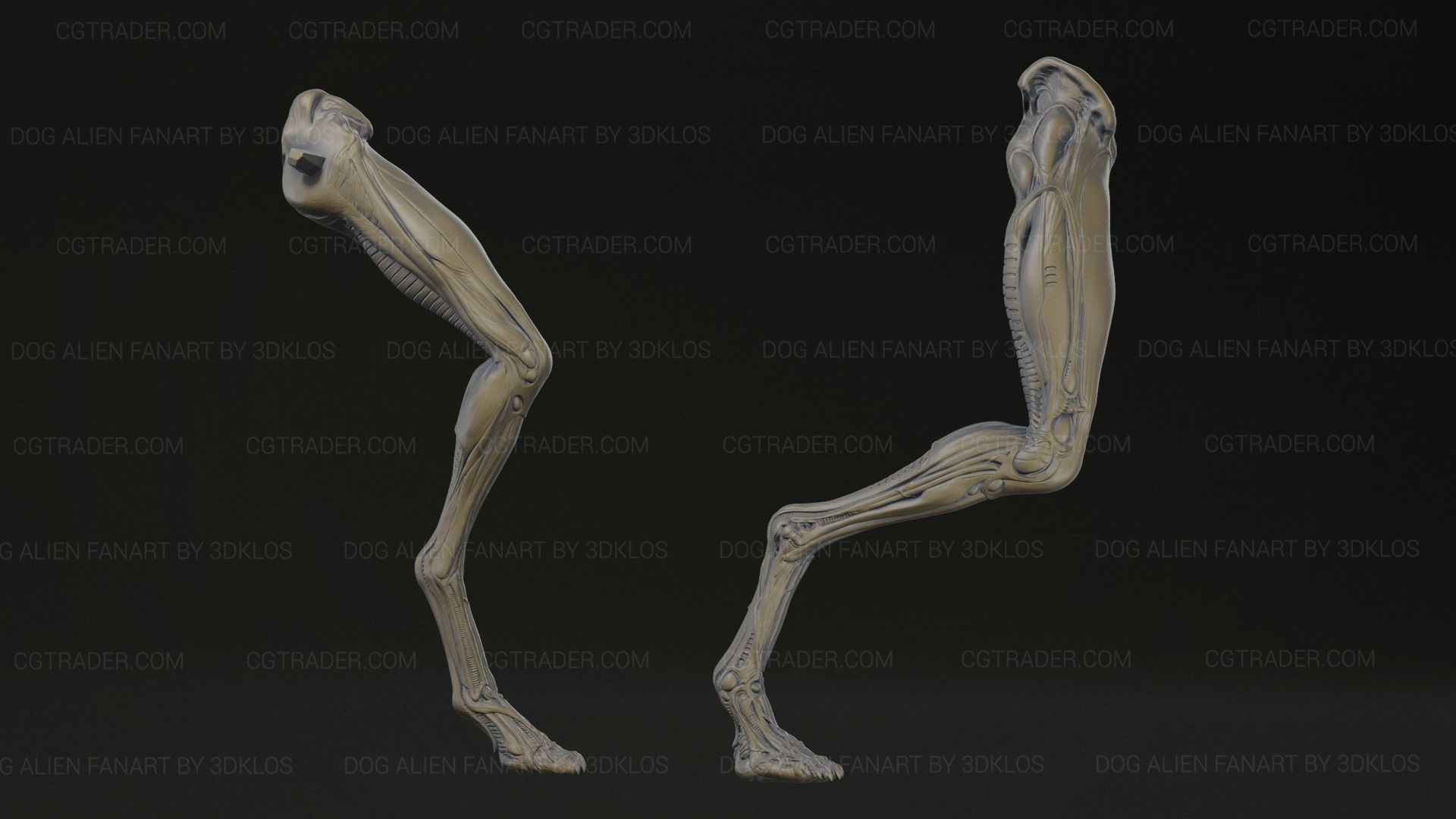 Dog Alien Walking and BUST - fanart printable STL 3D print model 3D print model_13