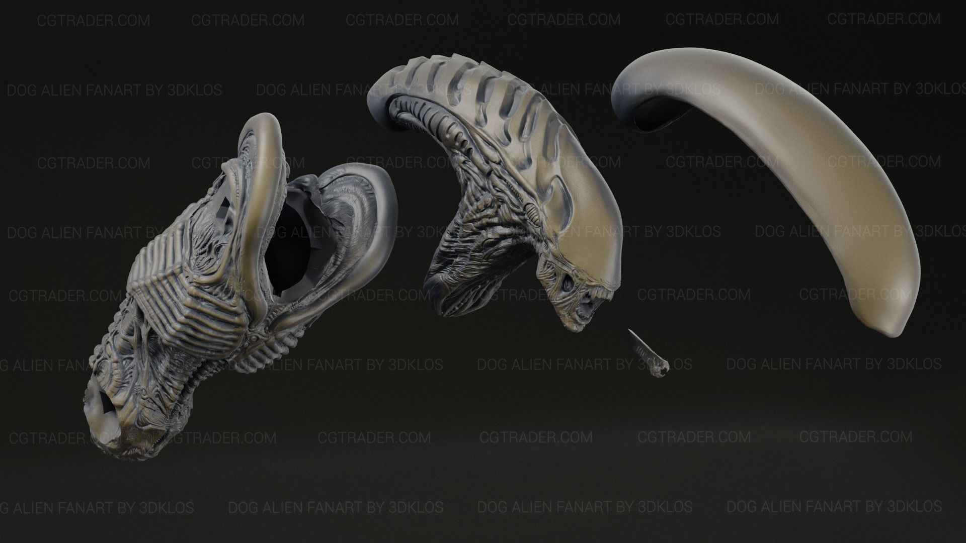 Dog Alien Walking and BUST - fanart printable STL 3D print model 3D print model_11