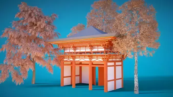 Japanese Imamura shrine  Low-poly 3D model