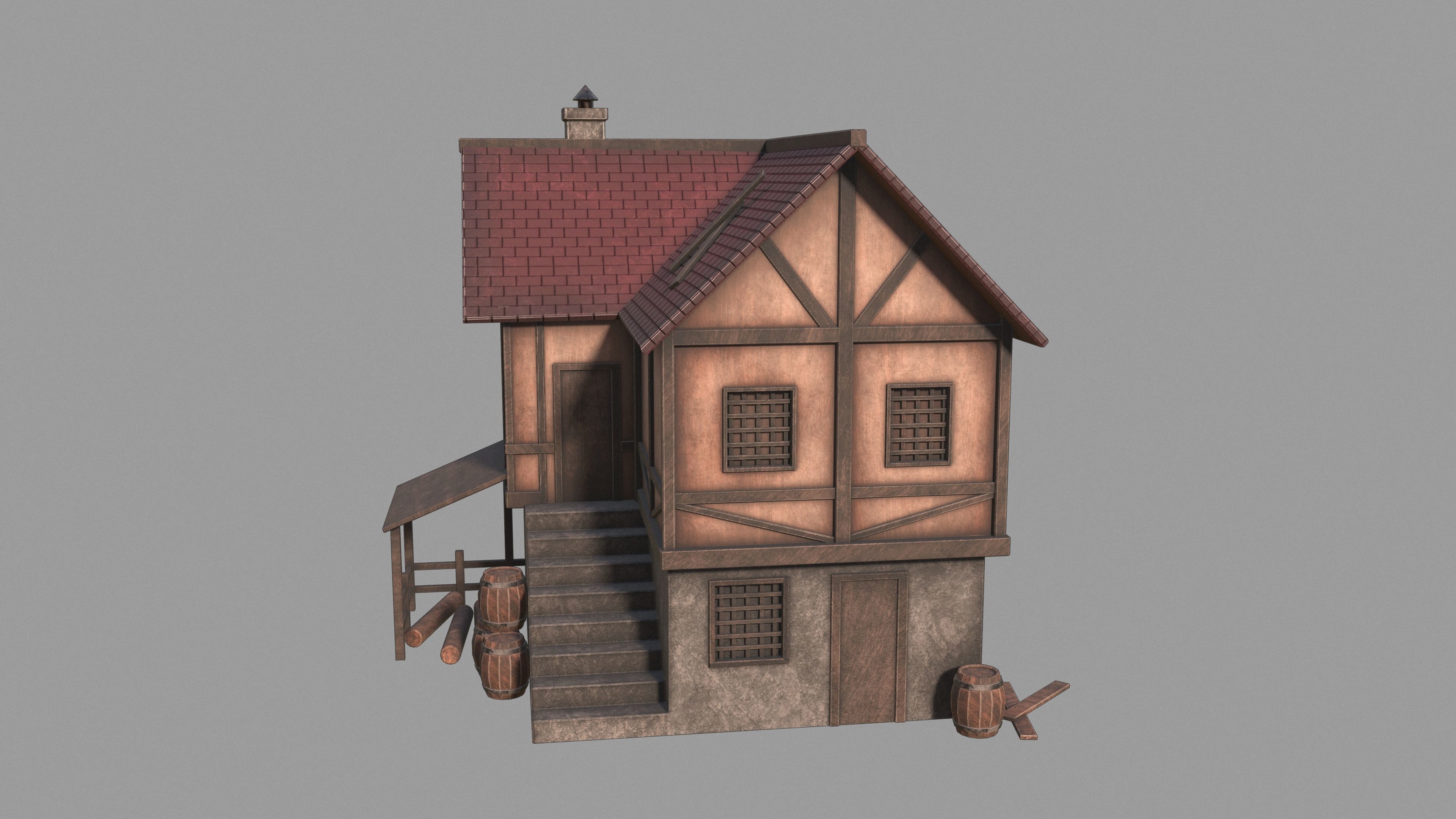 Medieval inn Low-poly 3D model_3