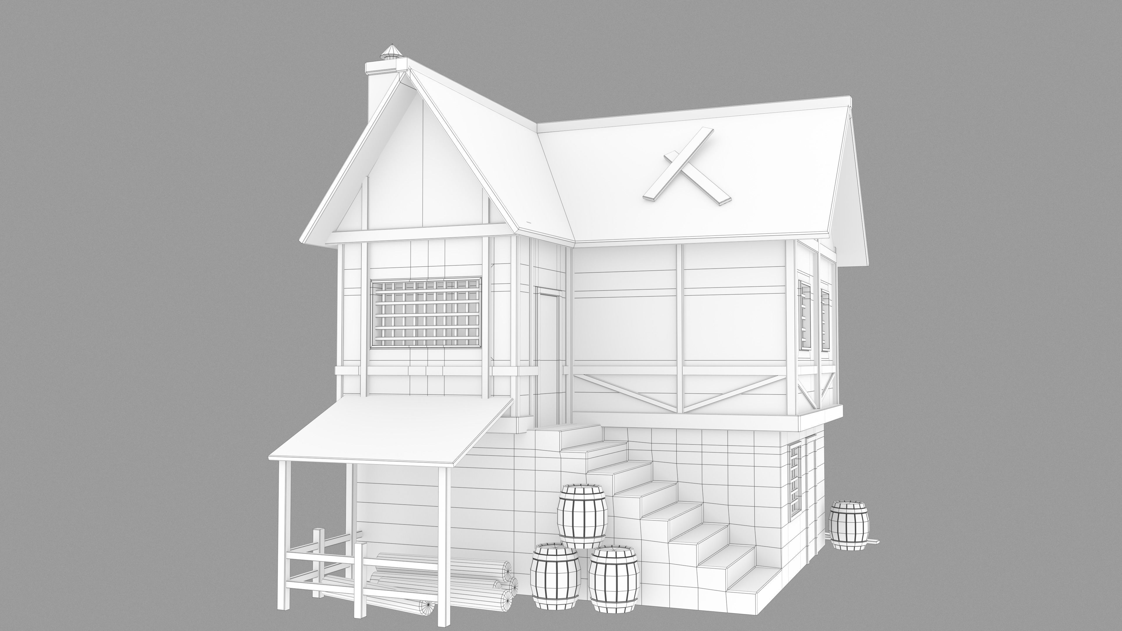 Medieval inn Low-poly 3D model_8