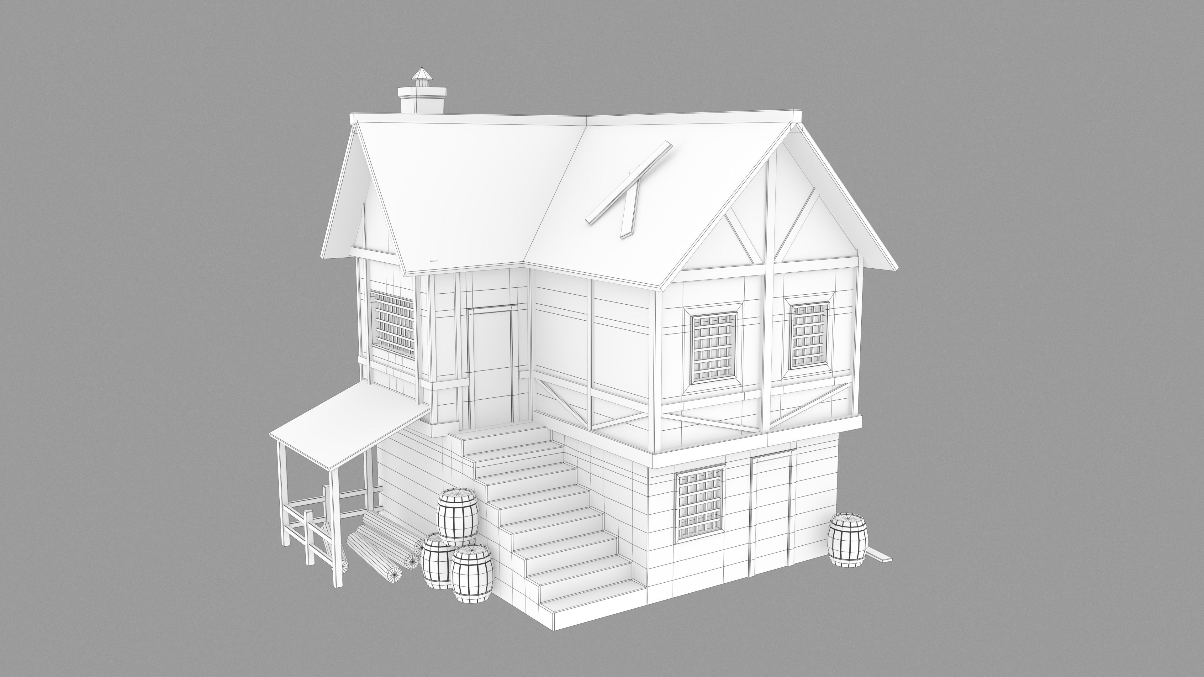 Medieval inn Low-poly 3D model_10