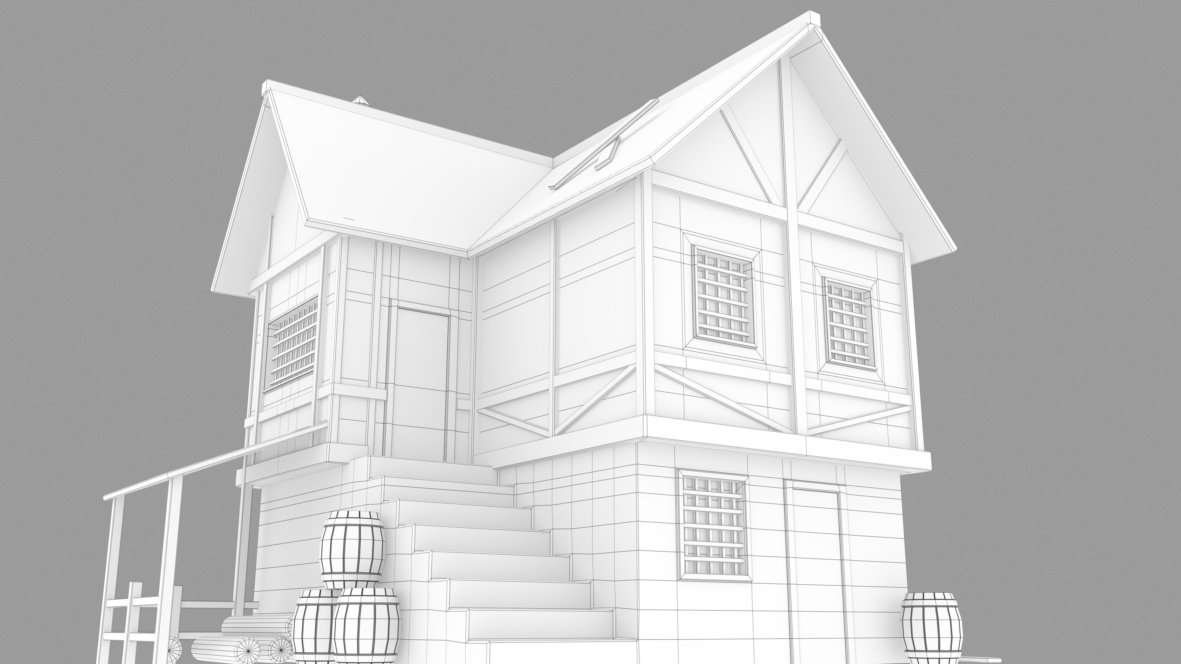 Medieval inn Low-poly 3D model_7