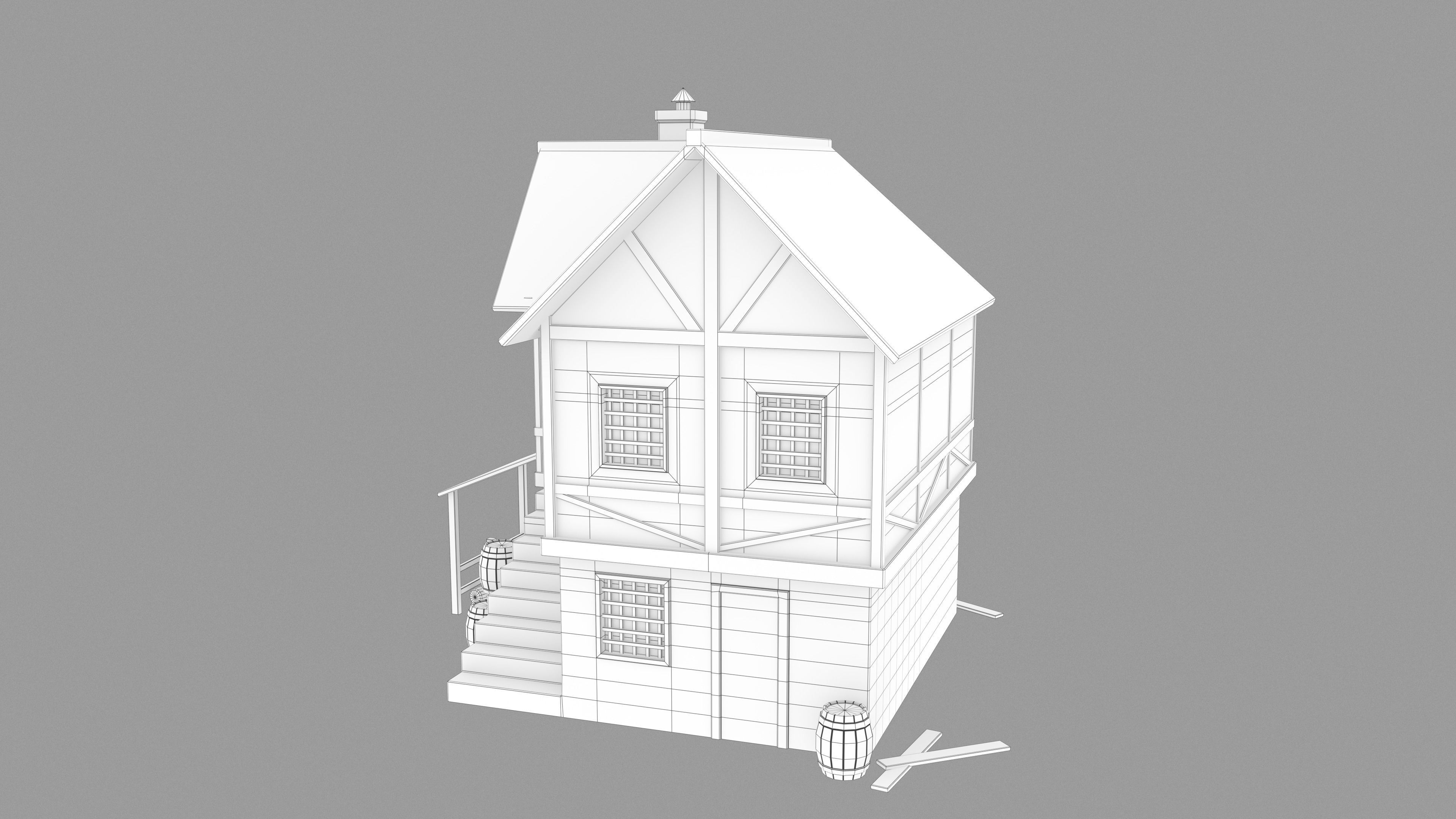 Medieval inn Low-poly 3D model_9