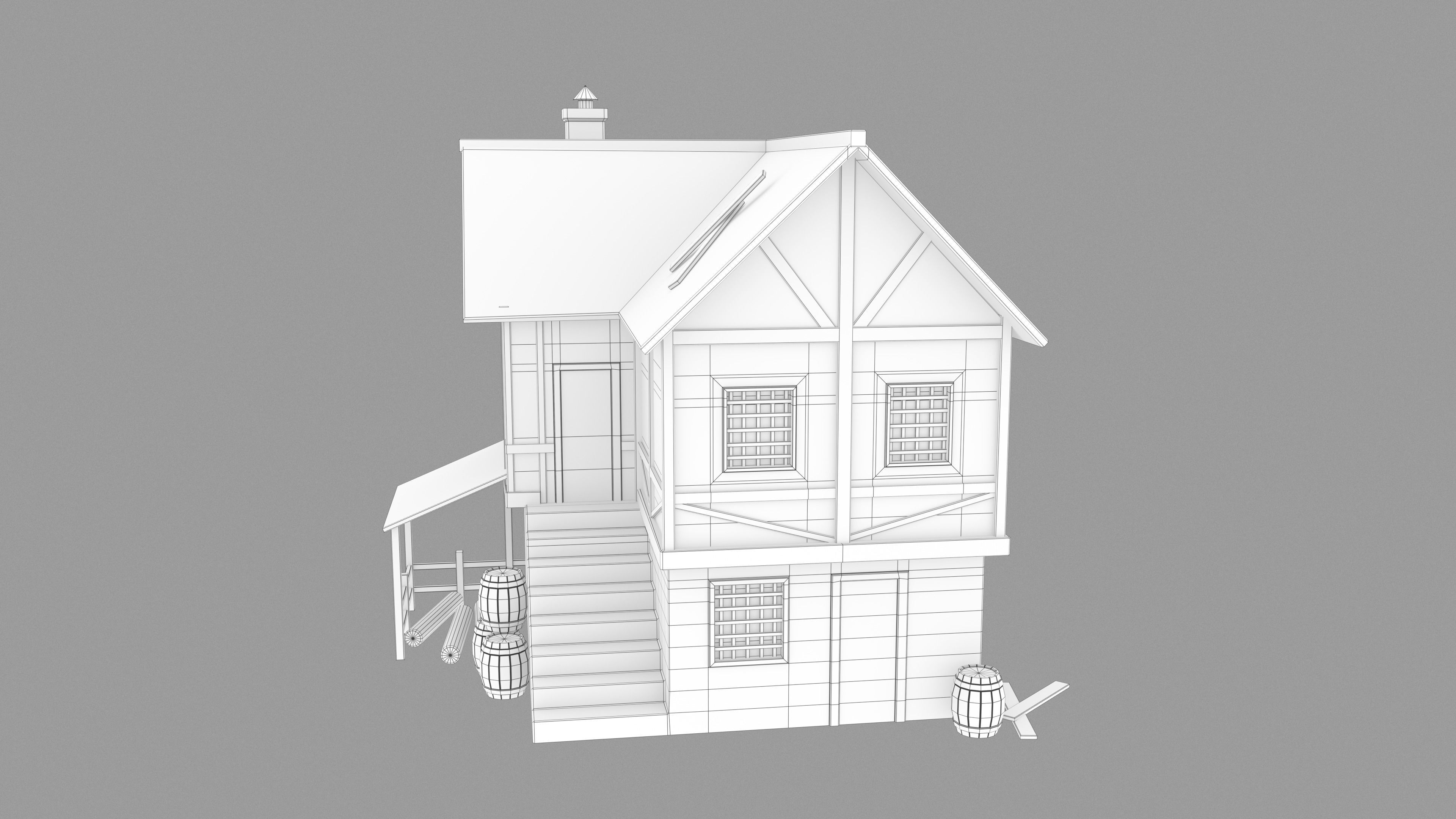 Medieval inn Low-poly 3D model_11