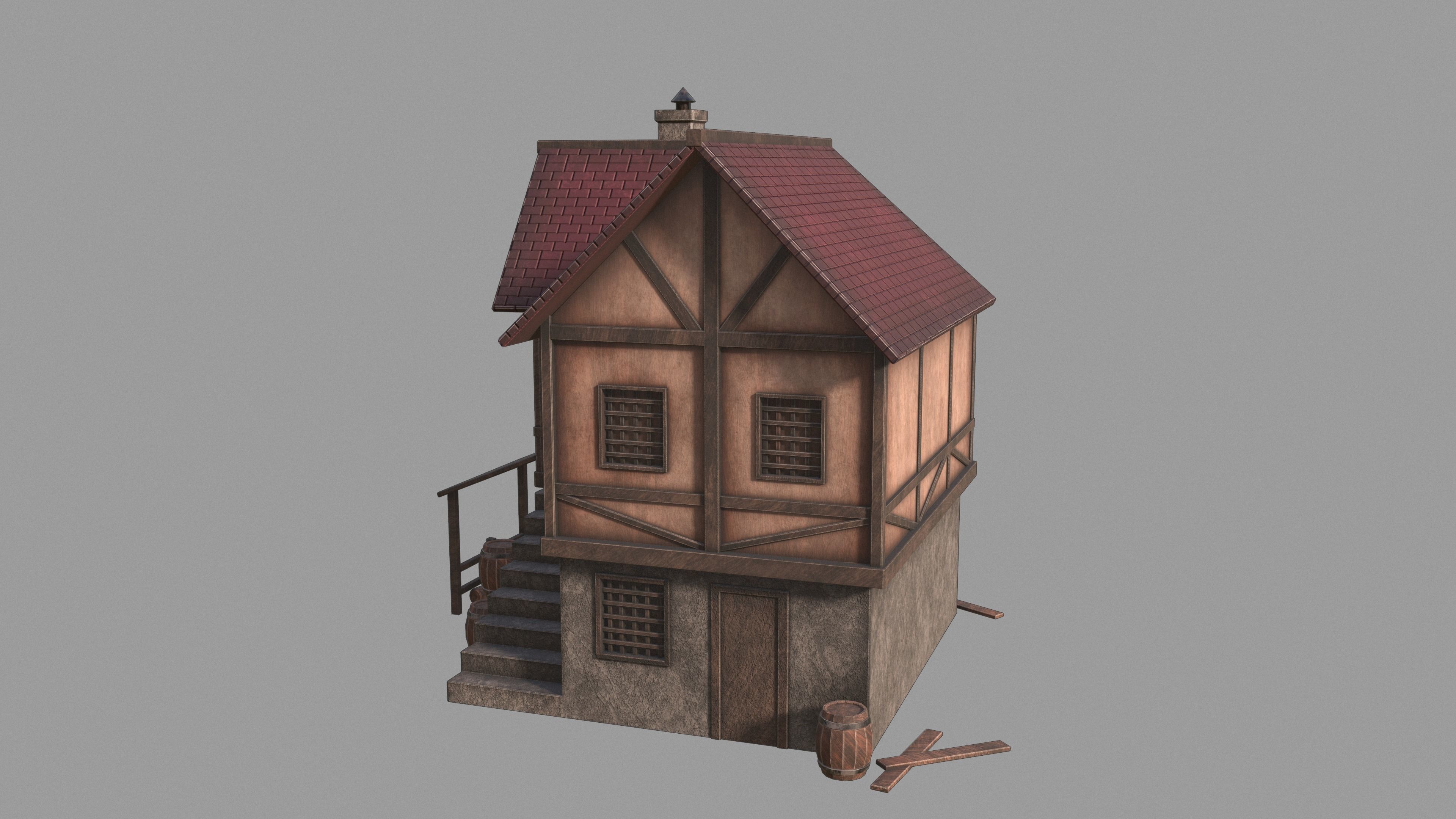 Medieval inn Low-poly 3D model_5