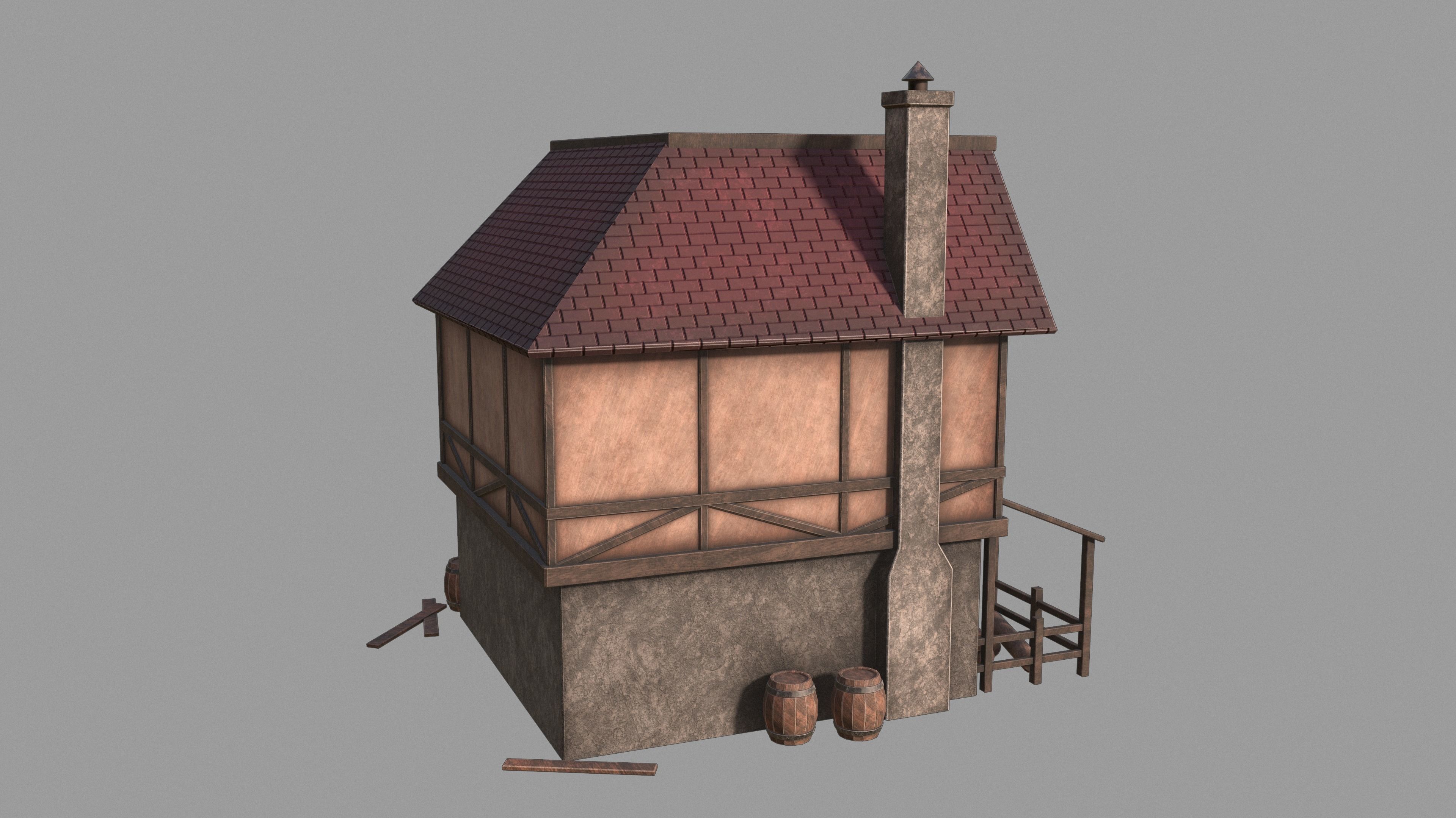 Medieval inn Low-poly 3D model_4