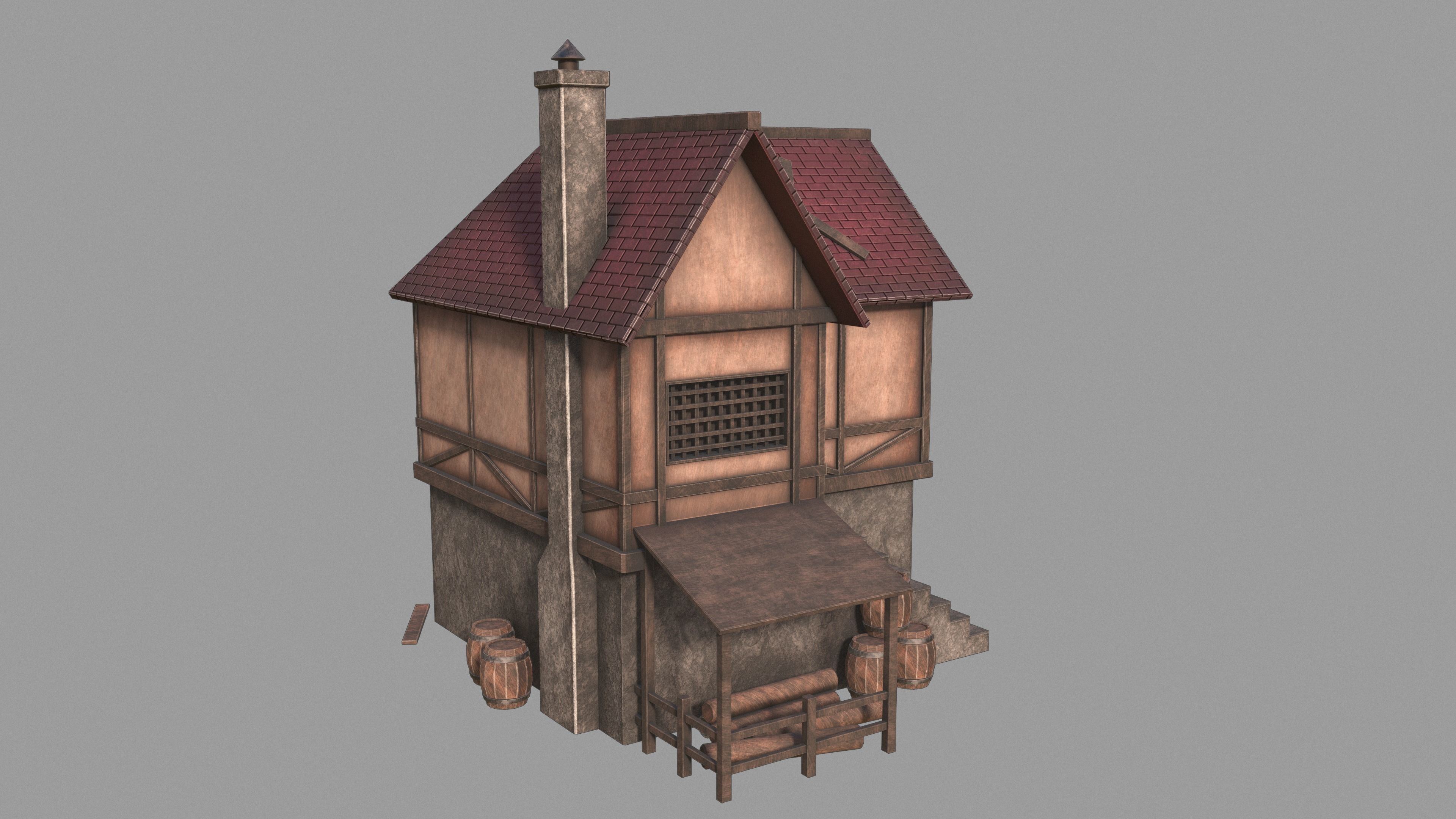 Medieval inn Low-poly 3D model_6