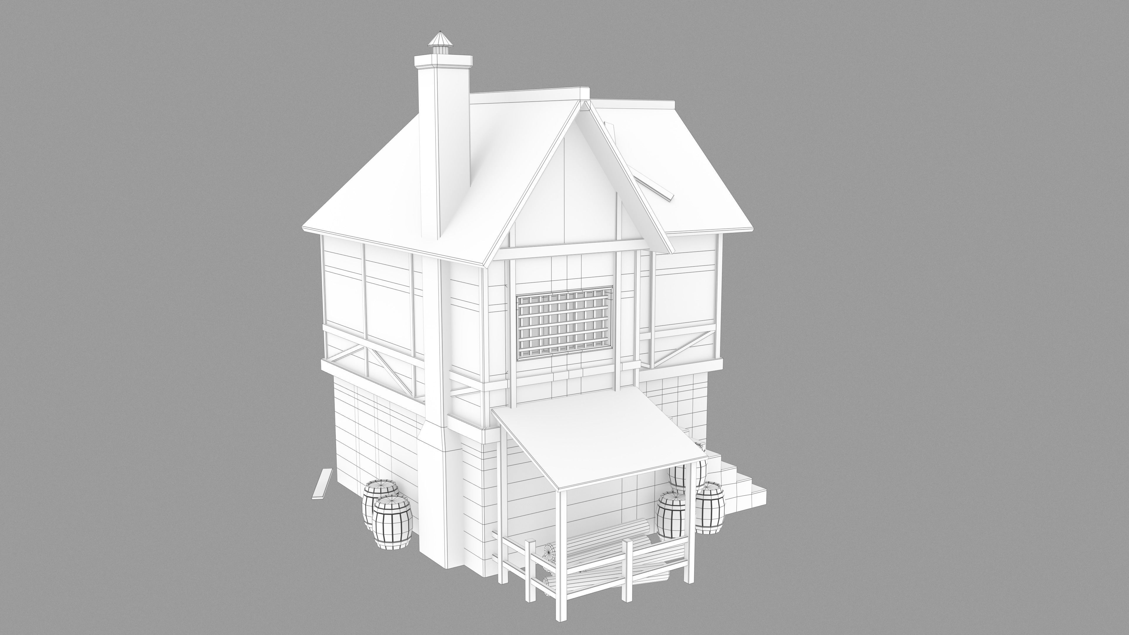 Medieval inn Low-poly 3D model_13