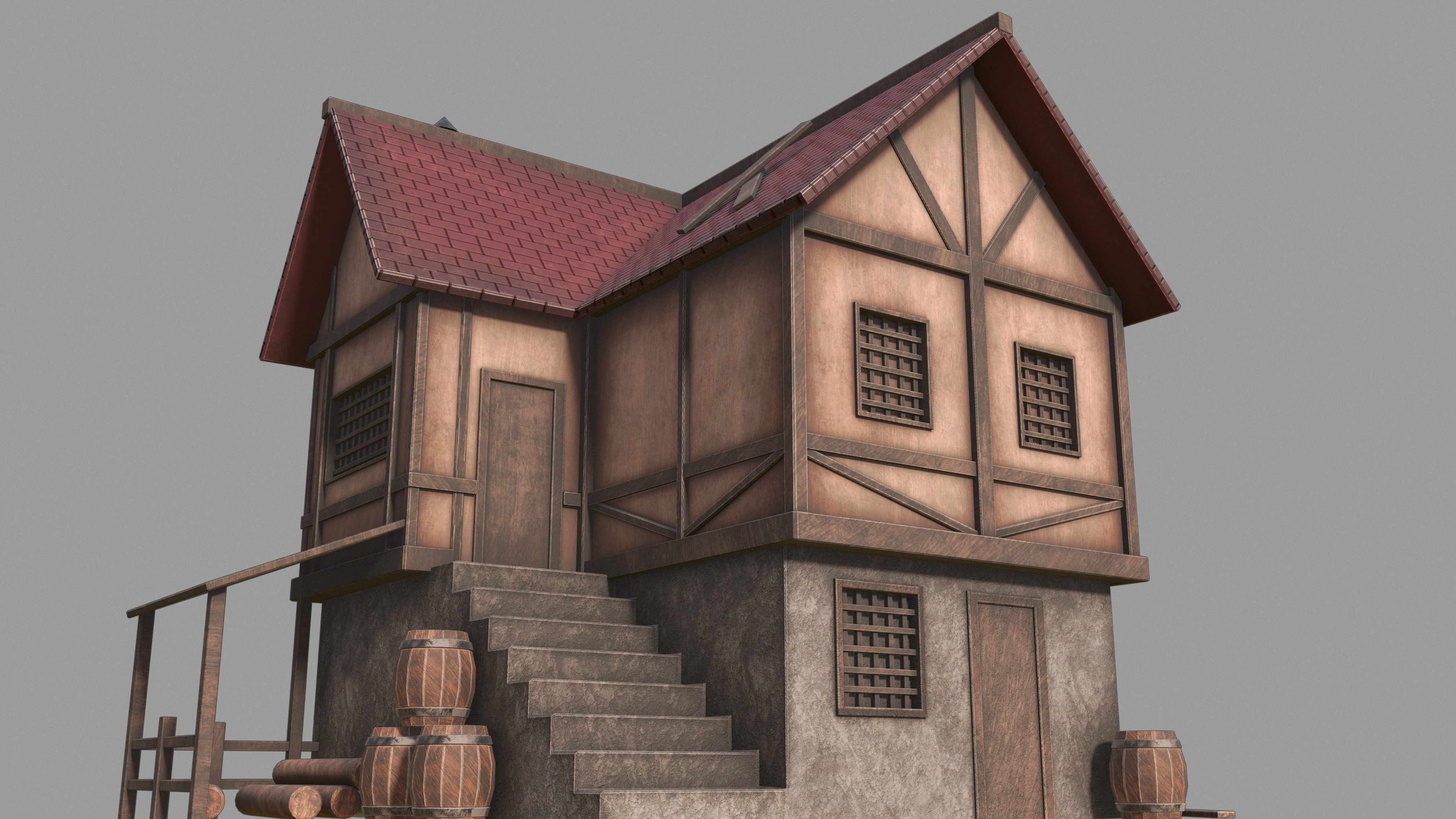 Medieval inn Low-poly 3D model_1