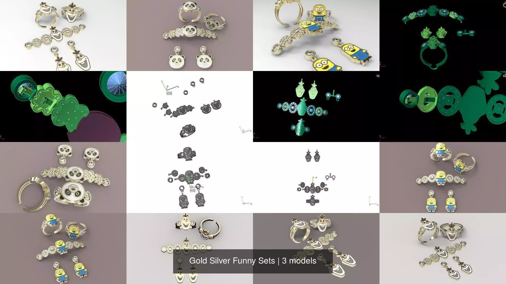 Gold Silver Funny Sets 3D Model Collection_0