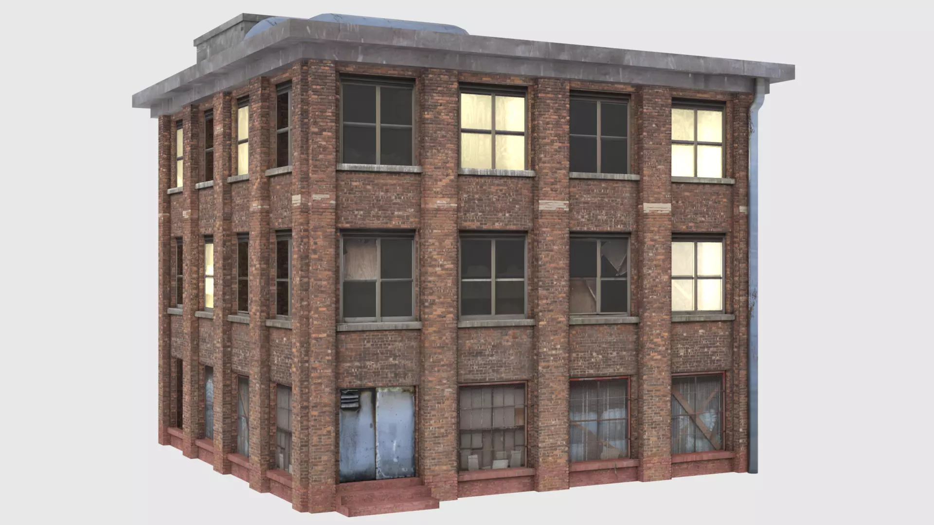 Industrial Brick Building Low-poly 3D model