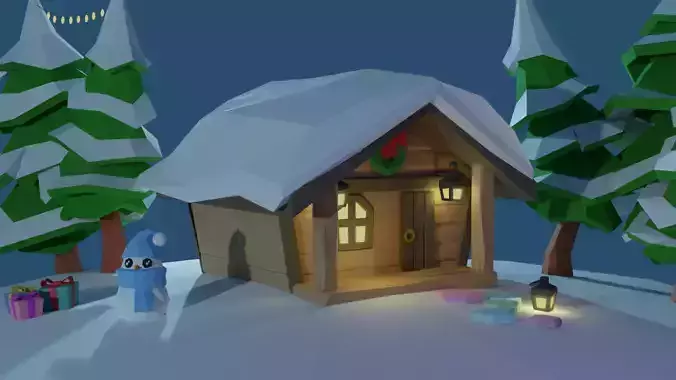 Stylized Cottage Christmas Scene