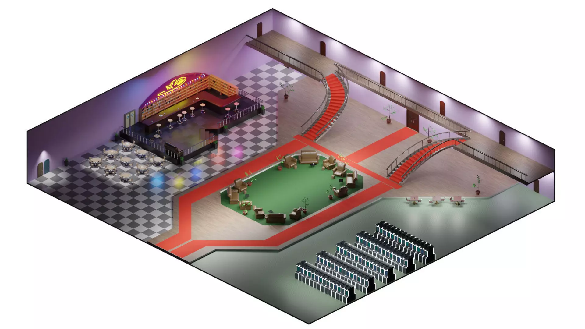 interior low poly casino with tables and chairs Low-poly 3D model