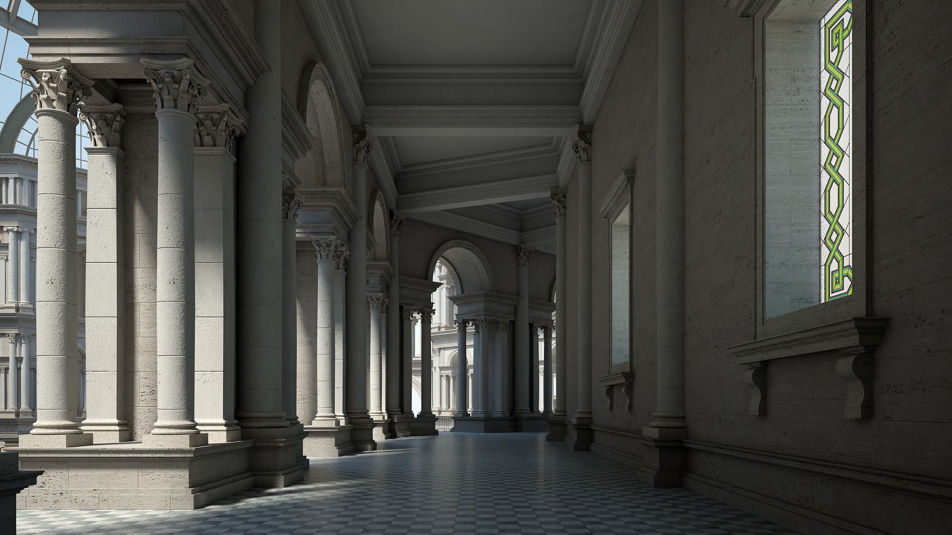 Gallery of an Imperial Palace 3D model_12