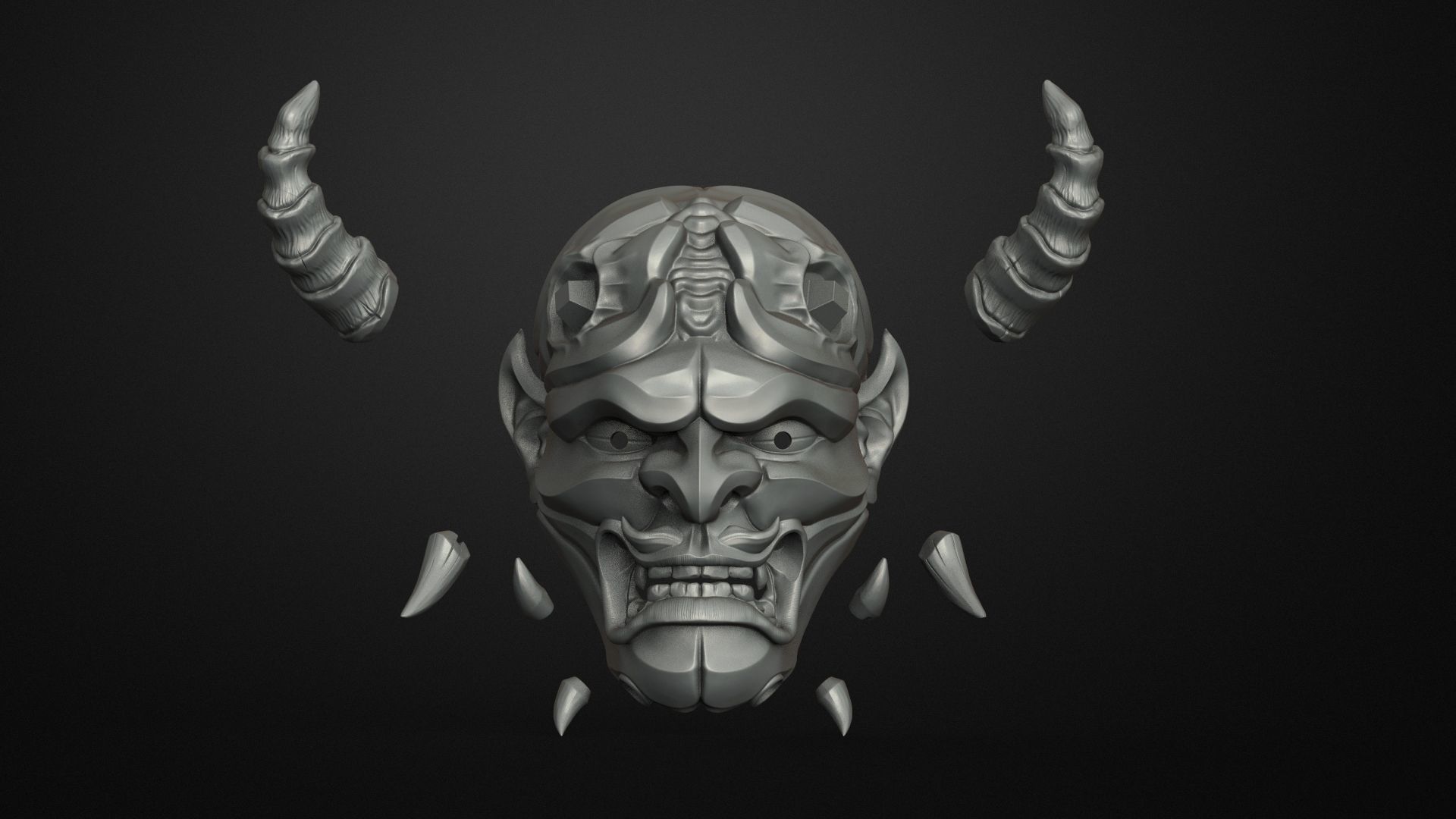 Traditional Japanese Hannya Mask Oni Mask Samurai Mask  3D print model_6