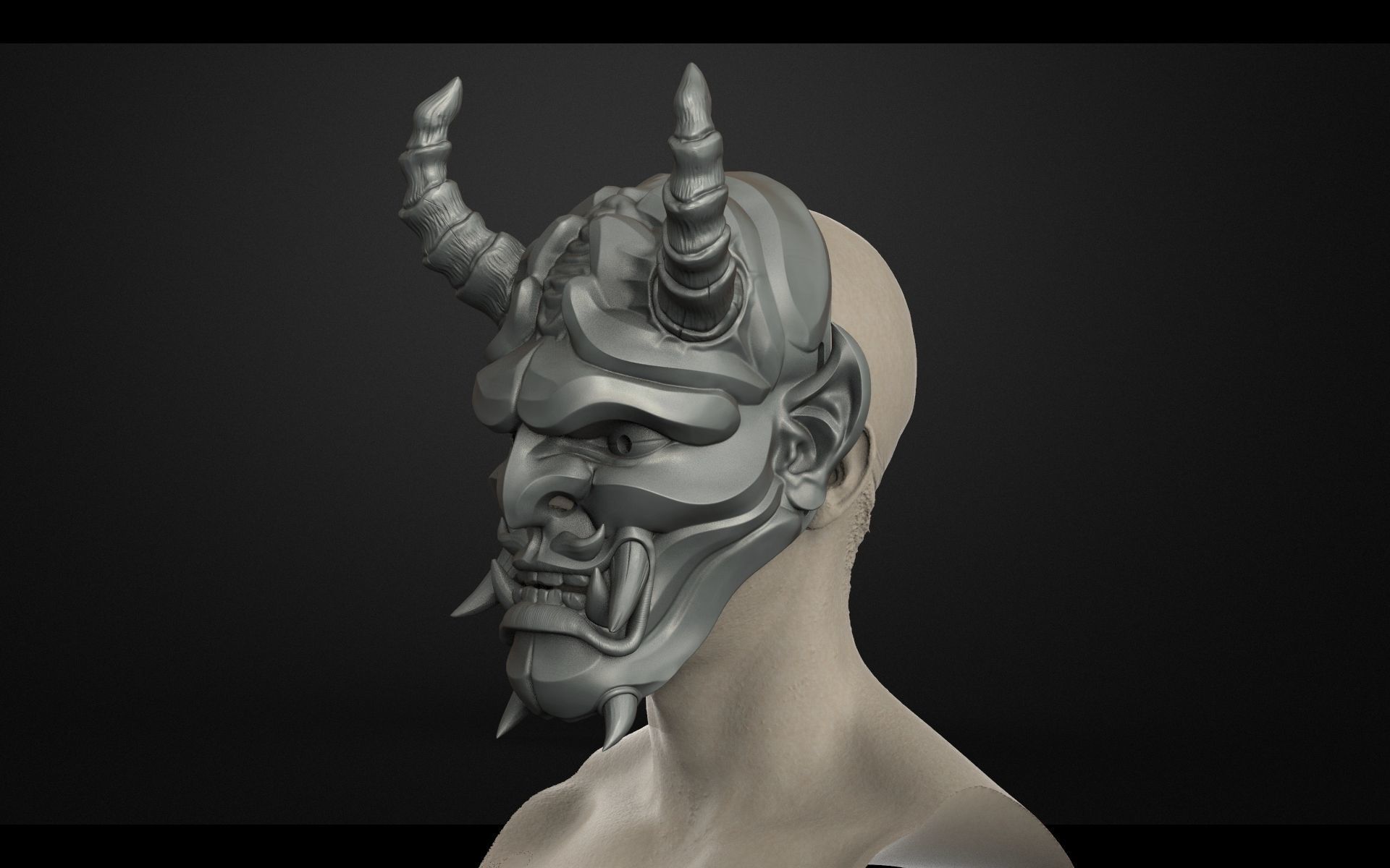 Traditional Japanese Hannya Mask Oni Mask Samurai Mask  3D print model_4