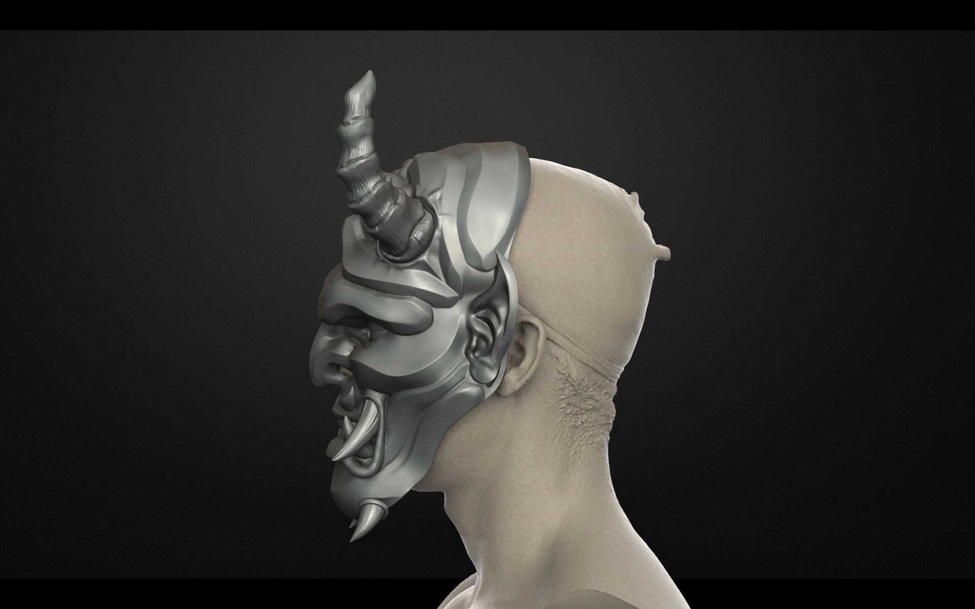 Traditional Japanese Hannya Mask Oni Mask Samurai Mask  3D print model_9