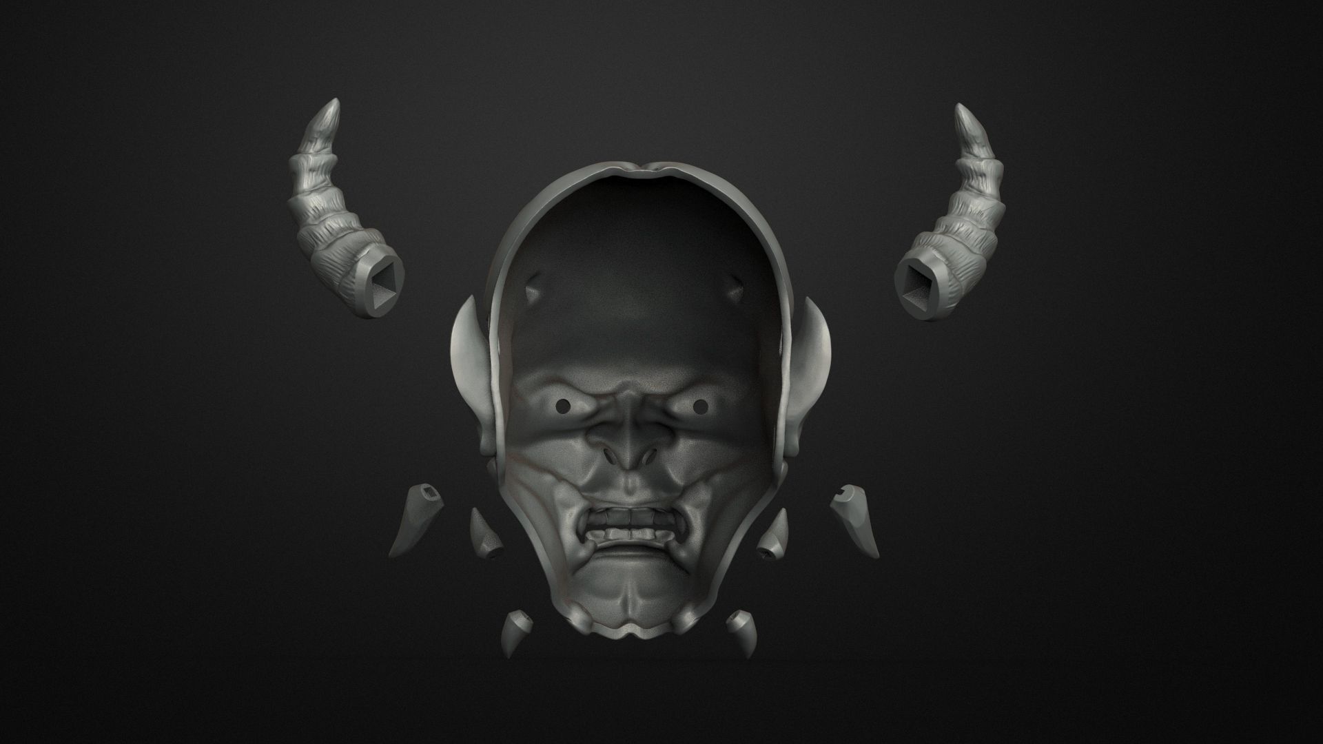 Traditional Japanese Hannya Mask Oni Mask Samurai Mask  3D print model_7