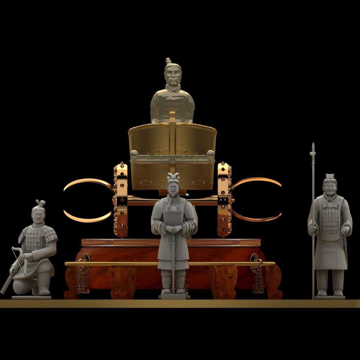 Chinese  chariot with warrior  3D model_2