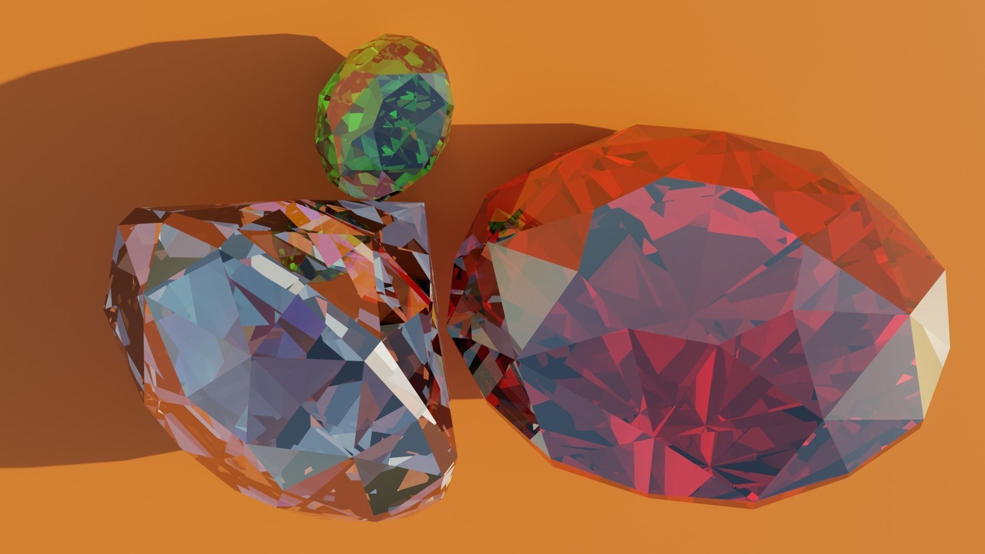 Diamond three colored diamonds 3D model_2