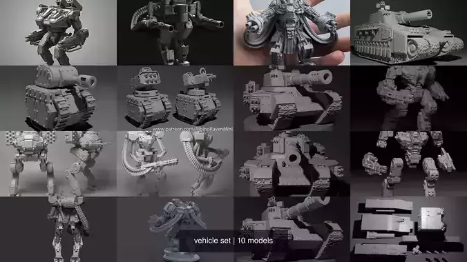 vehicle set armored robot with gun 3D Model Collection