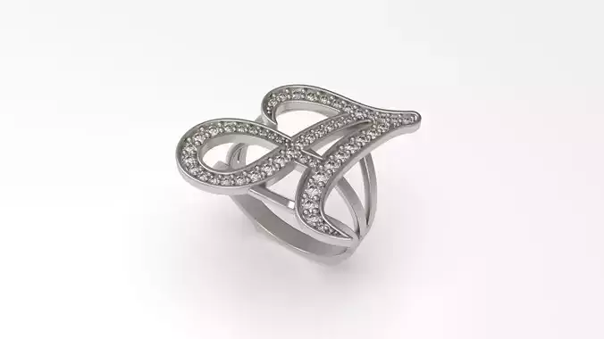 A Ring initial gold with diamonds 3D print model