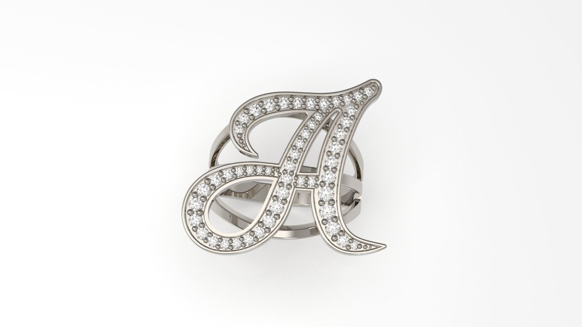 A Ring initial gold with diamonds 3D print model_2