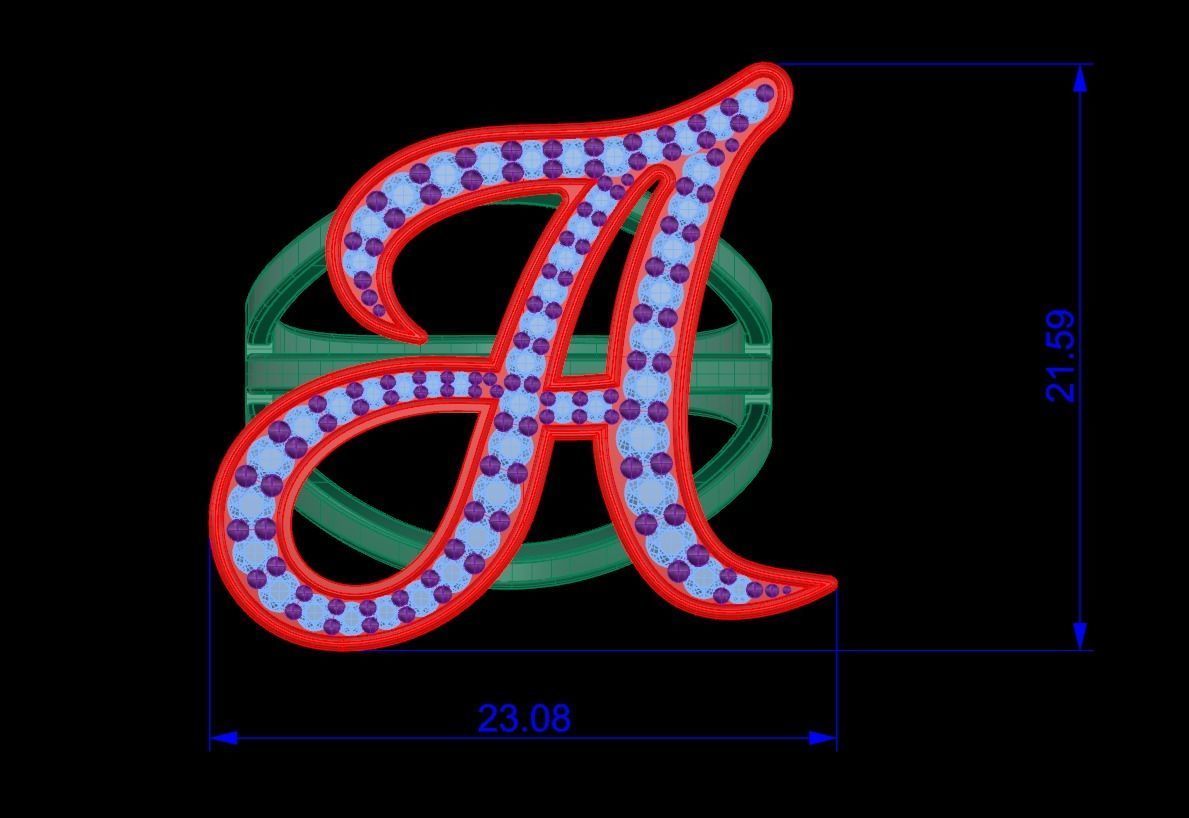 A Ring initial gold with diamonds 3D print model_12